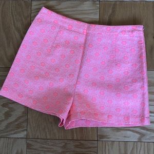 Pink brocade high-waisted shorts